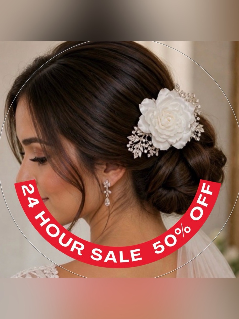 Yvonne’s Bridal Gallery  White Floral Hair Comb with Crystal Accents